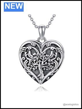 S925 Sterling Silver Tree of Life Heart Locket Necklace Holds 2 Pictures